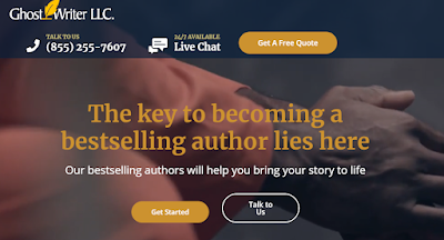 Screenshot of promises from Ghost WRiter LLC: "The key to becoming a bestselling author lies here."