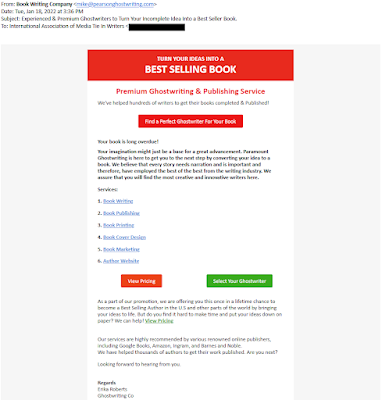 Email solicitation from Premium Ghostwriting