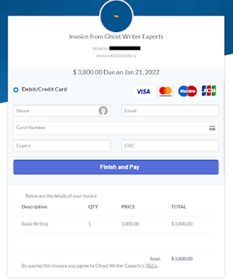 Screenshot of quote from Ghost Writer Experts: $3,800