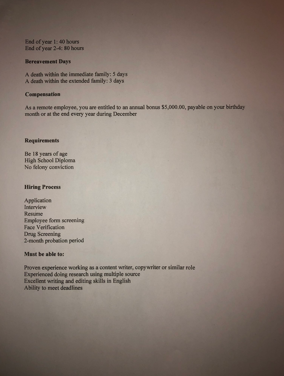 Fake Acorn TV job description page 2