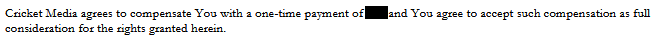 Payment clause from Cricket Media contract with no payment timeline