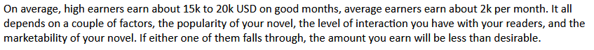 Earnings promise from Webnovel solicitation email