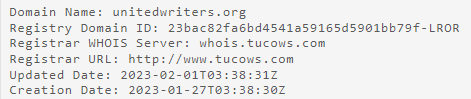 Domain registration info for UWO with creation date: 1/27/2023