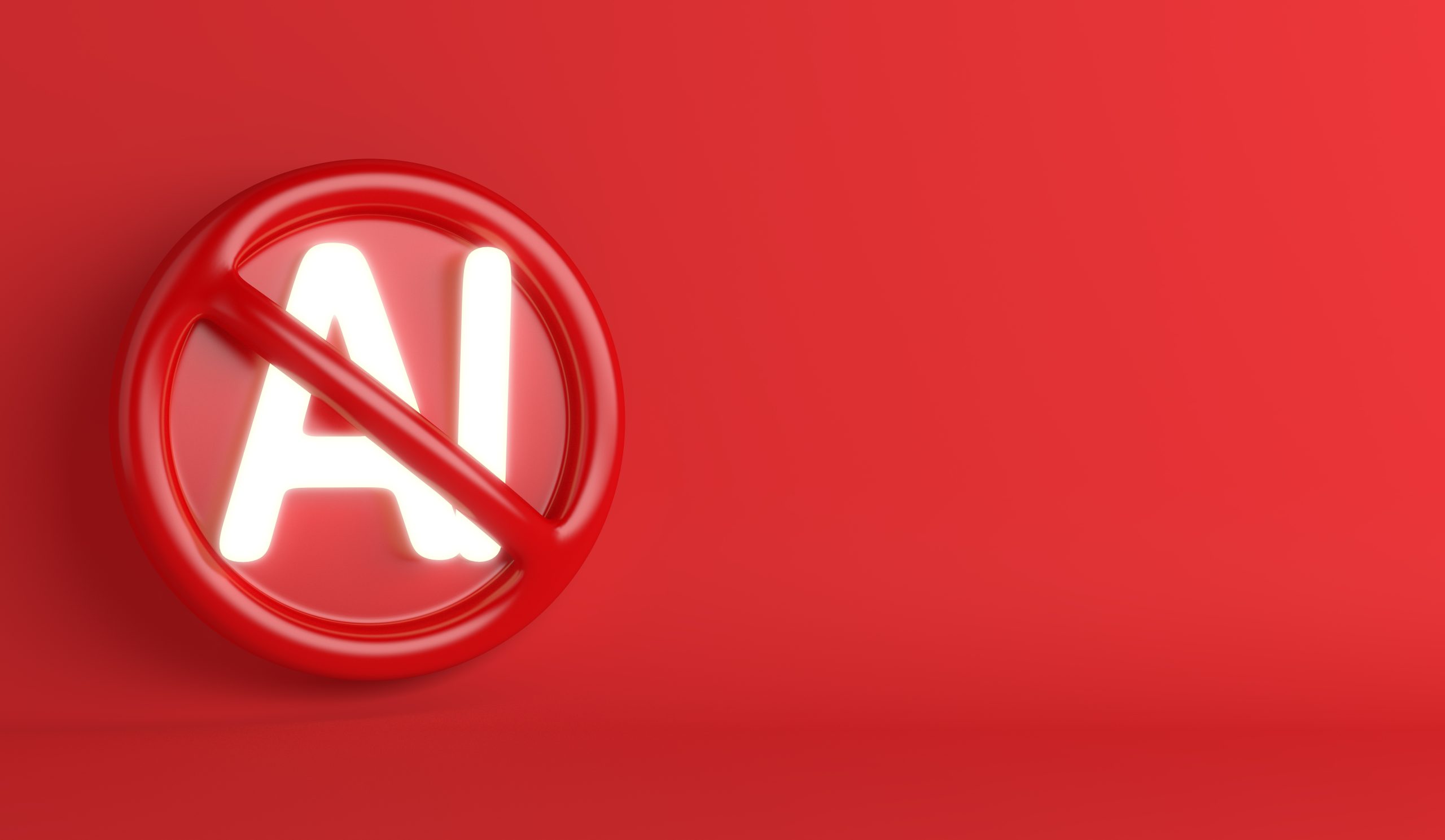 Header image: The letters "AI" struck through with a red line on a red background (credit: sofirinaja / Shutterstock.com)