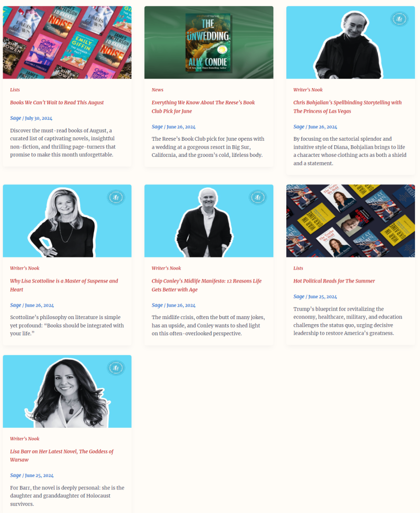 Screenshot from TLR website showing 7 blog posts published between June 25 and July 30