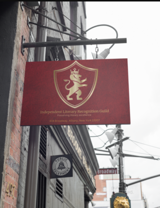 Manipulated image of sign with ILR logo hanging on the side of a building supposedly in Albany NY