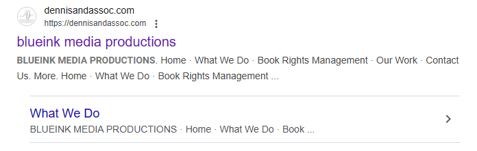 Google search result for Dennis & Associates shows metadata for BlueInk Media Productions